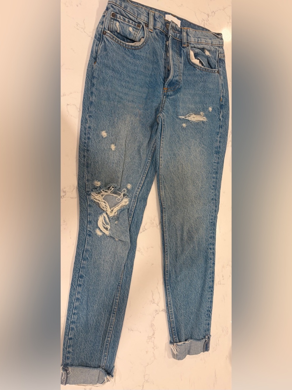 Boyish Light Blue Distressed Straight Leg Jeans